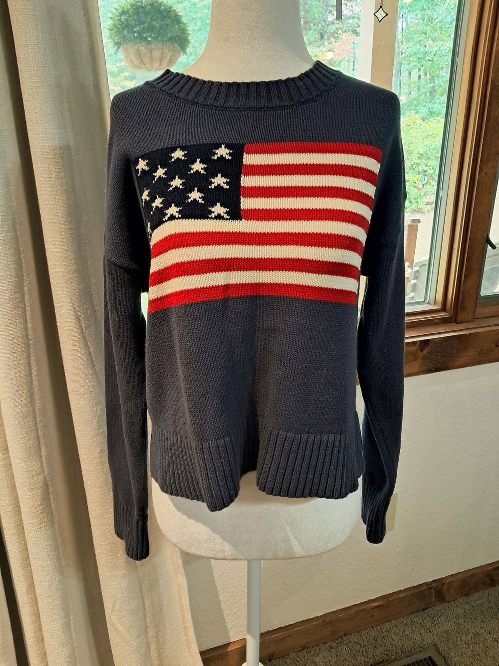 Navy Women's American Flag Knit Sweater XS
